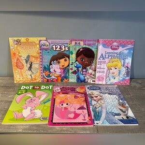 Girls Sticker Coloring ABC Book Bundle Fairy Dora Doc McStuffins Disney Princess